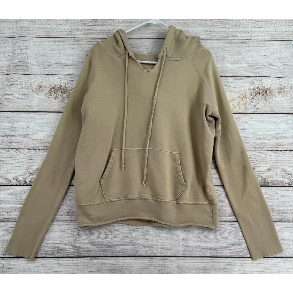 Nili Lotan Rough Hem Notch Neck Hooded Sweatshirt Women's L Beige Tan